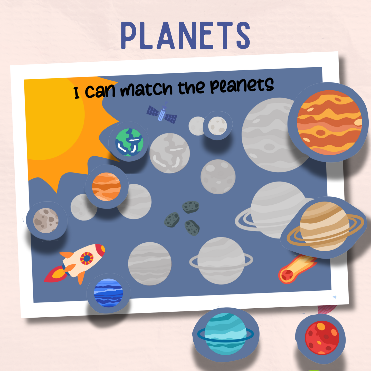 Printable Matching Game | Montessori Sorting Activity | Animals, Planets & Food | Multilingual Learning | Toddler - Preschool | PDF Download
