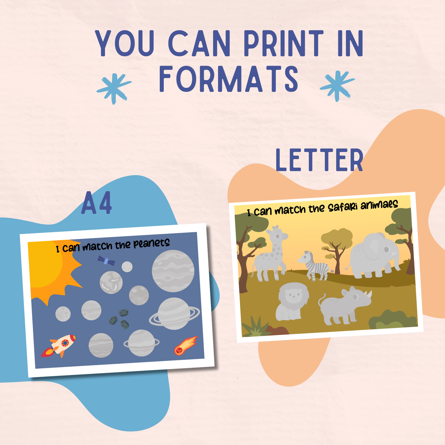 Printable Matching Game | Montessori Sorting Activity | Animals, Planets & Food | Multilingual Learning | Toddler - Preschool | PDF Download