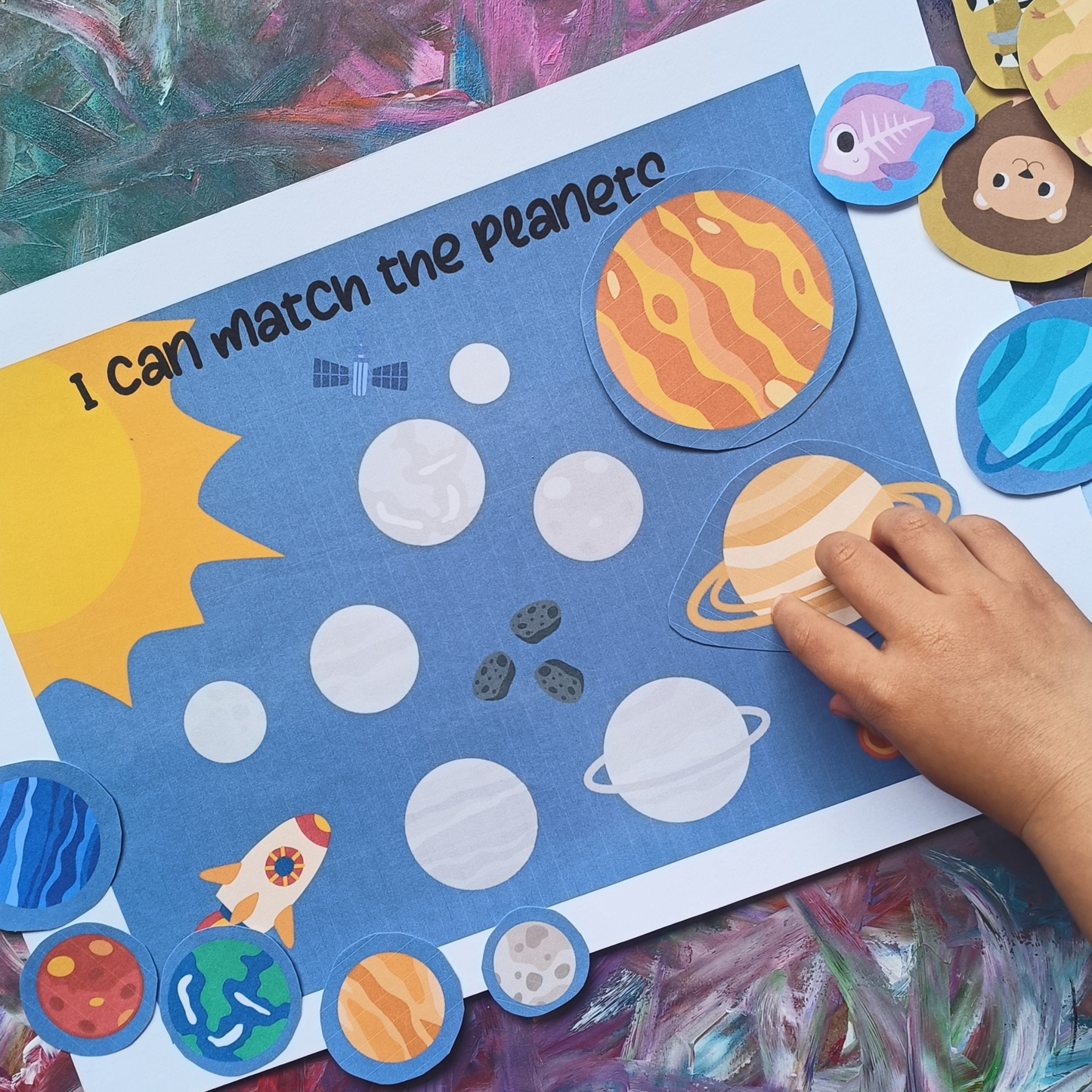 Printable Matching Game | Montessori Sorting Activity | Animals, Planets & Food | Multilingual Learning | Toddler - Preschool | PDF Download